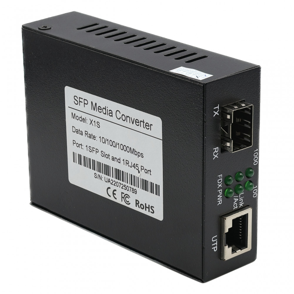 Медіаконвертер оптичний 10/100/1000BASE-T to SFP Slot 1000Base-SX